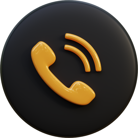 Yellow phone icon on black circle 3d rendering.